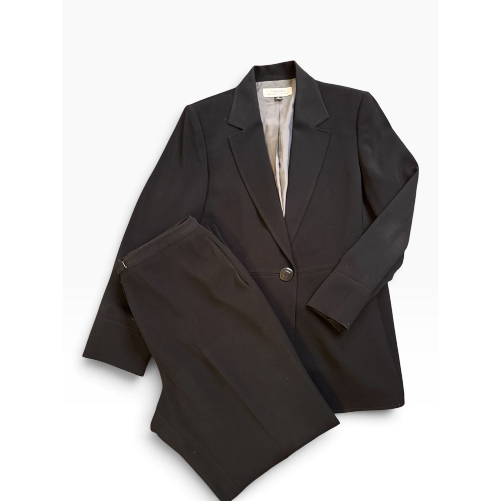 Tahari Arthur S. Levine Womens 2 Piece Pant Suit Black Blazer Trousers Set
